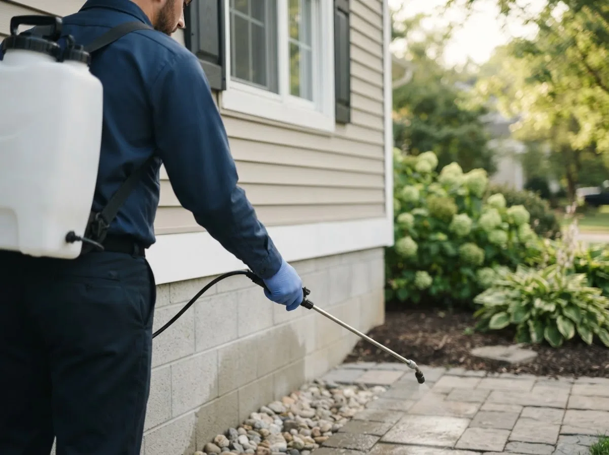 Pest control technician inspecting a home in Dillsboro, IN